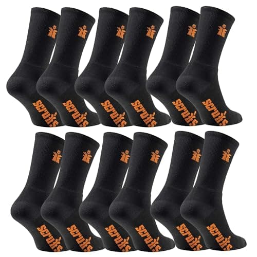 Image of Scruffs T53546 Worker Socks UK Size 10-13 Black Twin Pack of 6 Pairs