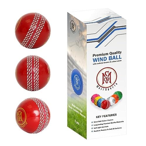 Image of Mozi Sports Windball Soft Cricket Balls-Durable Realistic Bounce & Swing-Cricket WindBalls for Indoor & Outdoor Coaching, Practice, Garden & Beach play (3x Wind Red Balls)