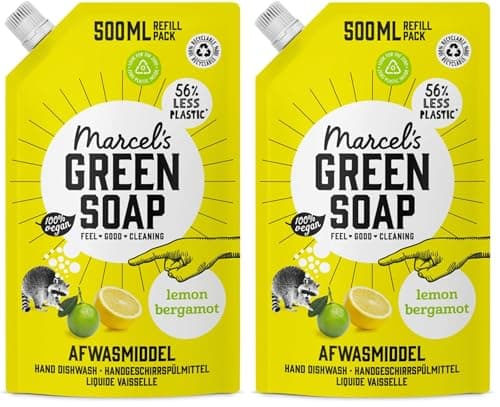 Image of Marcel's Green Soap - Washing up Liquid Lemon & Bergamot Refill - Dishwashing Liquid - Vegan - Saves Plastic - 97% Biodegradable - 500 ML (Pack of 2)