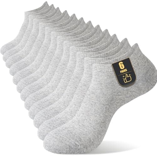 Image of SockWaddles 6 Pairs Cotton Trainer Socks Womens 3-5/6-8, Thin Breathable Ladies Ankle Socks Low Cut Summer Sock, Grey