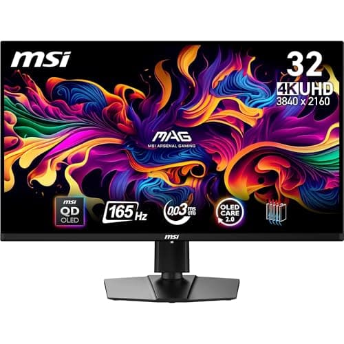 Image of MSI MAG 321UP QD-OLED 31.5 Inch 4K UHD Gaming Monitor - 3840x2160 Quantum Dot OLED Panel, 165Hz,0.03ms,DCI-P3, DisplayHDR True Black 400 - DP 1.4a, HDMI 2.1(UHD 165Hz), USB Type-C