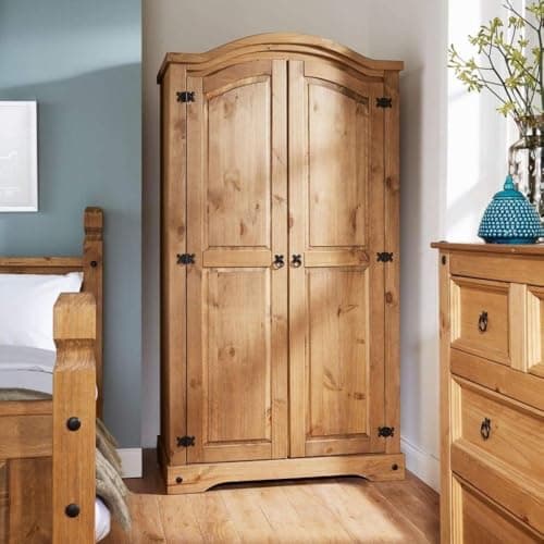 Image of Home Source Corona Solid Pine Wood 2 Door Closet Wardrobe