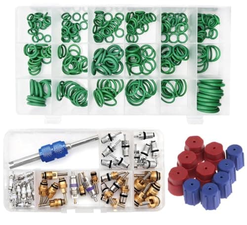 Image of Saipor 3 Sets Car A/C Repair Kit, 270pcs Rubbber O-Ring Assortment Kits Seal Gasket Washer Set + 40PCS Car Air Conditioner Valve Core Kit R12 R134a A/C Valves Cores + 10pcs R134a AC Valve Caps