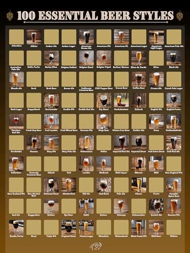 Image of Celegreat 100 Essential Beer Styles Scratch Off Poster - Bucket List Wall Art for Beer Enthusiasts