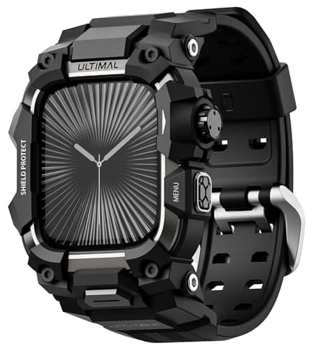 Image of ULTIMAL Rugged Case with Band for Apple Watch Straps 46mm, Compatible with Apple Watch Series 11/10 Band, Enhanced Military Grade Shockproof Bumper Cover for iWatch Strap Men (46mm, Black)