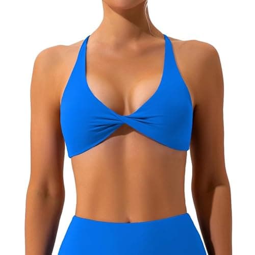Image of Litthing Womens Sexy Sports Bra Backless V Neck Gym Bra Low Cut Strappy Athletic Bras Criss Cross Workout Crop Tank Tops Wireless Removable Padded Yoga Bralette for Fitness Blue