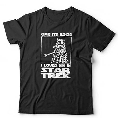 Image of OMG! It’s R2D2 Unisex T-Shirt – Funny Sci-Fi Parody Dalek Humour Tee - 5XL Black