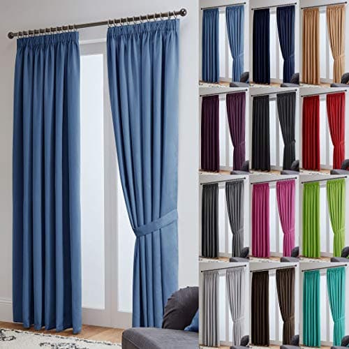 Image of John Aird Blackout Curtains Pencil Pleat with Tie Backs (Blue, W 66" x L 90" (2 Panels) Thermal Energy Saving Curtains for Bedroom & Living Room