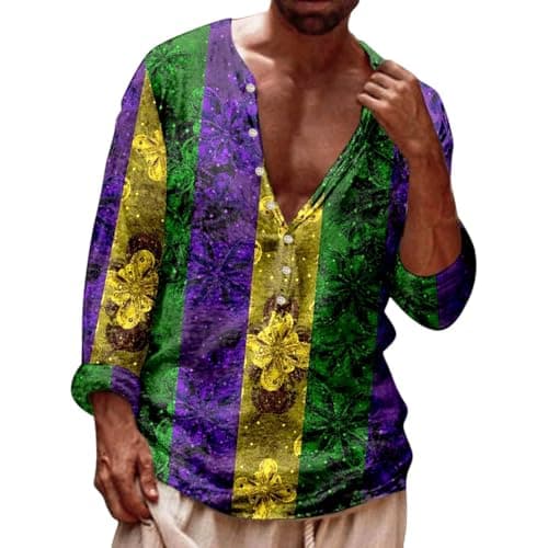 Image of Générique Men's Disco Shirt 60-70s Shiny Streetwear Fashion Men's Clothing Party Shirt Long Sleeve Buttons T-Shirt Man Flash Stage for Dance Party Carnival Retro Style, Multicolored, XXL