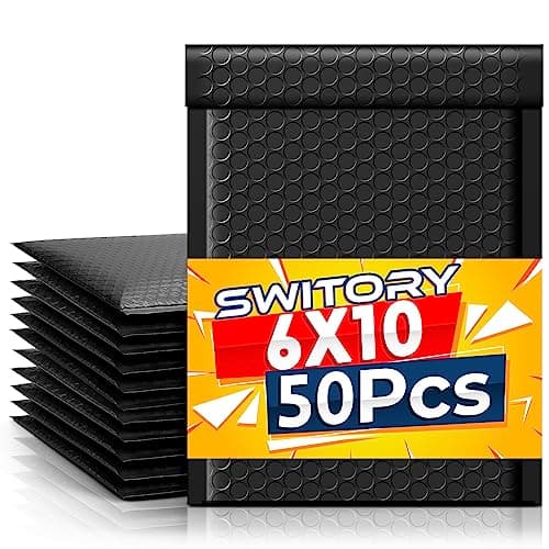 Image of Switory 50pcs Padded Envelopes A5 Bubble Mailers Packaging Bags 6x10In Jiffy Bags Envelopes Bubble Wrap Poly Mailers Mailing Bags15.3cmx22.9cm (Black)