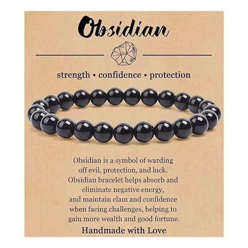 Image of Clyrax Black Obsidian Crystal Bracelets, Natural Stone Healing Crystals Bracelet, Strength and Anxiety Bracelet for Women Men, Stretch Beaded Bracelets with Gift Box for Meditation Yoga and Relax