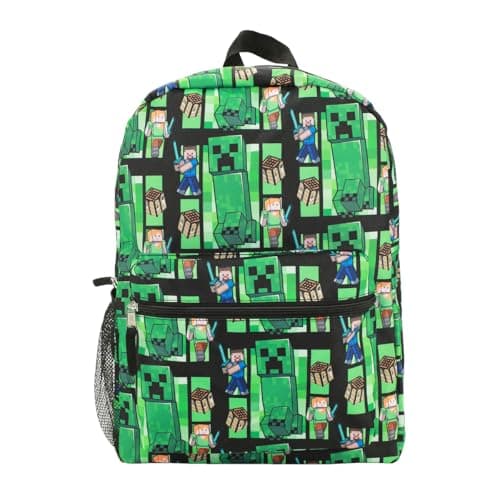 Image of Bioworld Everyday Use Backpack with Iconic Designs and Functional Compartments, Minecraft Green-1, One size