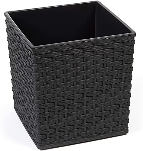 Image of Gordanluk Low Flowerpot Rattan Designed Flowerpot with removable liner large plant pots indoor large plant pots outdoor plant pot flower pots (Black, 40 x 41.5 cm)