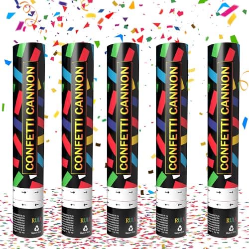 Image of XPJBKC Biodegradable Confetti Cannons Large, Set of 5 Party Poppers Multi-Coloured Confetti, for Weddings, Parties, Baby Showers, Christmas, Birthday Parties - 30cm