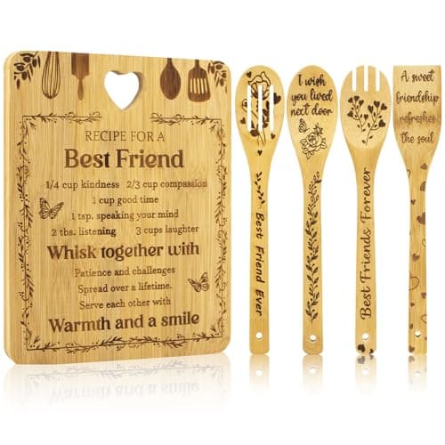 Image of Yuaerbuo Friend Gifts Chopping Board, Recipe for A Best Friend Bamboo Engraved Chopping Board with Spoon Set Unique Birthday Holiday Personalised Gifts Chopping Boards for Her Him