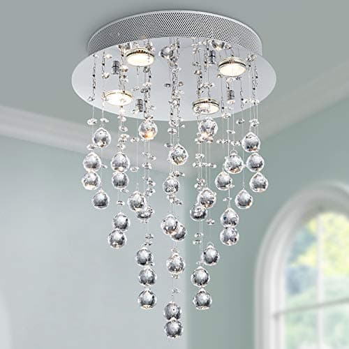 Image of Bestier Modern Crystal Raindrop Chandelier Lighting Flush mount LED Ceiling Light Fixture Pendant Lamp for Dining Room Bathroom Bedroom Livingroom 4 GU10 LED Bulbs Required Diameter 35 cm Height 50 cm