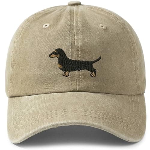 Image of Karkar Vintage Baseball Caps Mens Gifts - Personalised Cap Dachshund Gifts for Men Birthday Gift, Cool Ideas Sausage Dog Baseball Caps for Dad Uncle Grandad Presents Hat, Khaki