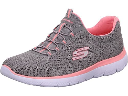 Image of Skechers Womens Summits Top Player Sneaker, Grey Mesh Pink Trim, 5 UK