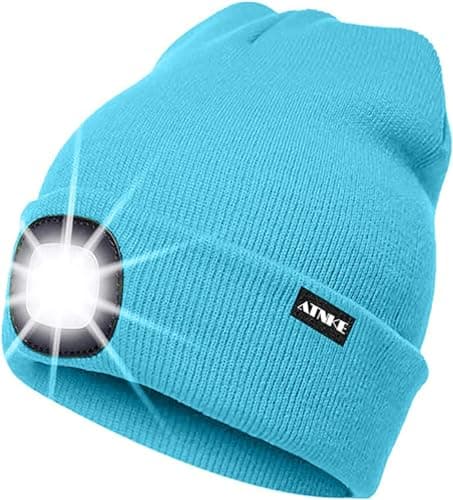 Image of ATNKE LED Lighted Beanie Cap,USB Rechargeable Running Hat Ultra Bright 4 LED Waterproof Light Winter Warm Gifts for Men and Women/Light Blue