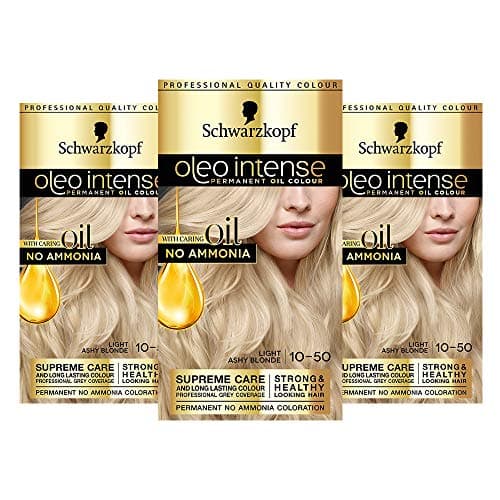 Image of Schwarzkopf Oleo Intense Blonde Hair Dye, 3-Pack Permanent Oil Colour, No Ammonia, Covers Greys, Ash Blonde 10-50