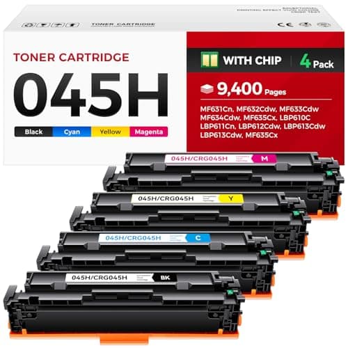 Image of 045 Toner Cartridge Set with Chip - Replacement for Canon 045 045H Toner Cartridge - Compatible for imageCLASS Printer LBP612Cdw, MF632Cdw, MF634Cdw MF630 Series - 4 Pack Black Cyan Magenta Yellow