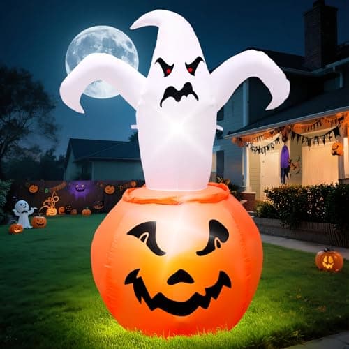Image of Halloween Inflatables Outdoor Decorations, 6 FT 1.8M Blow up Halloween Decorations, Large LED Lights up Spooky Inflatable Ghost Decor Outside Inflatable Pumpkin Outdoor for Party, Garden, Lawn, Yard