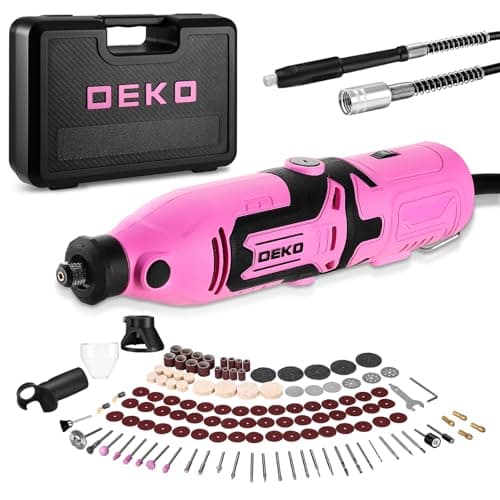 Image of Multi Rotary Tool Kit 170W: DEKOPRO 126pc DIY Tool Kit for Wood/Metal - Mini Electric Sander/Drill Set with Flex Shaft for Carving,Cutting,Sanding,Grinding,Polishing, Engraving(Pink)