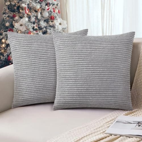 Image of AUAUY Corduroy Cushion Covers, 45 x 45 cm Pack of 2 Super Soft Corduroy Grey Cushion Covers, Decorative Modern Pillow Covers Soft Pillowcase Cushions for Home Spring Decor Sofa Couch-Striped