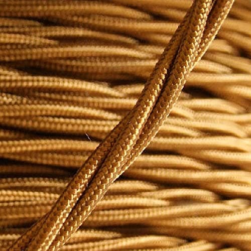 Image of PRE-CUT 1 Meter Length Vintage Styled British Antique Gold Coloured Cloth Covered Braided Twist Flex - Electric Cable 3 Core; Electrical Wire 3Amp; Lighting Flex 0.50mm
