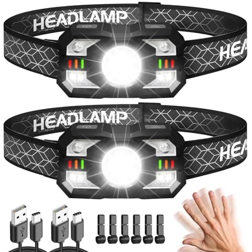 Image of Hyted Head Torch Rechargeable, 2 Packs Super Bright 2000 Lumens LED Headlamp Headlight with Motion Sensor, 10 Light Modes, Waterproof Headtorch for Camping, Running,Cycling,Fishing
