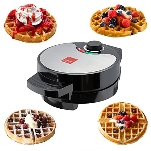 Image of Global Gourmet - FULL SIZE American Waffle Maker Iron Machine 700W I Electric I Stainless Steel Mould I Non-Stick Coating I Recipes I Deep Cooking Plates I Adjustable Temperature Control - Black