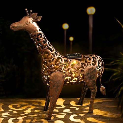 Image of Garden Mile Bronze Effect Solar Powered Metal Giraffe Ornament – Filigree LED Light Garden Statue for Decorative Outdoor Displays – Durable Metal Garden Feature for Patios, Borders & Flowerbeds