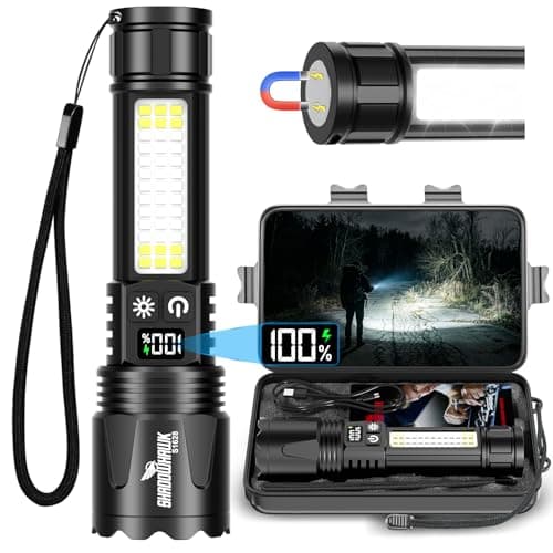 Image of Shadowhawk Rechargeable Torch Led Super Bright with 7 Modes - Dual Switch Tactical Torch with COB Work Light, USB C+A Flashlight for Camping/Dog Walking/Emergency, N45 Powerful Magnet & LCD Display