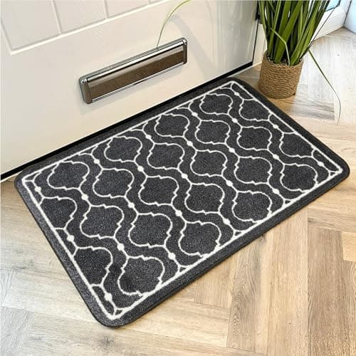 Image of Mighty Mats Supersoft Washable Door Mat Indoor - Highly Absorbent Dirt Trapper Indoor Doormat - Anti-Slip Mat with Durable Latex Backing - Versatile Floor Rug - Grey Geo, 50 x 75cm