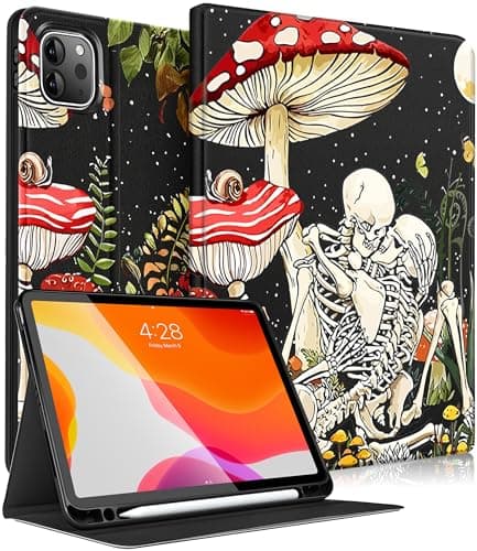 Image of Pegmode for iPad Pro 12.9 Case Women Cute Skull Folio Cover Goth Gothic Skeleton Fun Girls Scary Design With Pencil Holder Smart Cover for Apple iPad Pro 12.9 Inch Cases 2022/2021/2020/2018