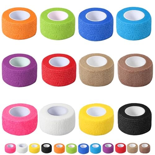 Image of 12 Pack Self Adhesive Bandage Wrap, 2.5cm x 4.5m Non-Woven Self Adherent Cohesive Bandage, Vet Wrap Wound Tape for Thumb Finger Wrist Knee Ankle, Mix Colors