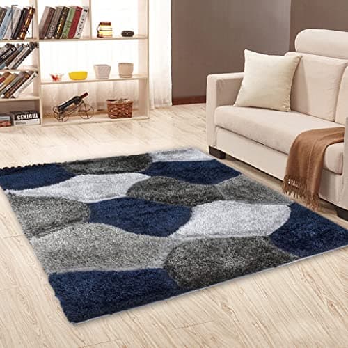 Image of SHAZ HOME Classic Designers Modern Shaggy Rugs Thick Soft Large Area Rug for Living Room Bedroom Fluffy Floor Mat Small Door Mat (Blue Grey, 80 x 150 cm)