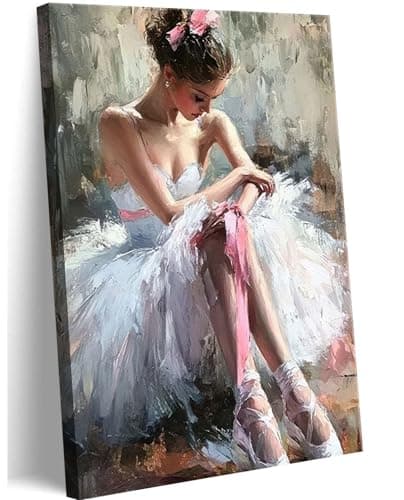 Image of Pink Ballerina Girl Canvas Wall Art Ballet Lover Wall Decor Picture Modern Ballet Dancer Poster Print for Dance Studio Bedroom Girls Room Preppy Dormitory Painting Artwork Home Decoration