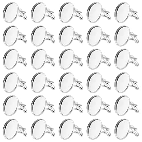 Image of WEBEEDY 30pcs Stainless Steel Cufflinks for Men Base Blanks Round Cabochon Setting Tray Cuff Button for Shirts Anniversary Wedding DIY Cuff Link Making (20mm), No Cabochon Included