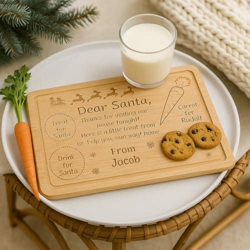 Image of Personalised Wooden Bamboo Christmas Eve Treat Board Santa Plate Platter