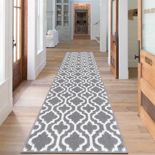 Image of SHACOS Long Hallway Runner Rug Non Slip 60 x 240 cm Grey Washable Hall Runner Narrow Rug Floor Carpet Runners for Hallway Kitchen Entryway