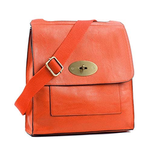 Image of AOSSTA Women's Cross-Body Bags Leather Large/Medium Cross Body Messenger Bag Shoulder Bag (21601 Orange)
