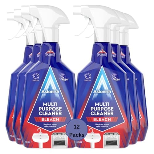 Image of Astonish Multi-Purpose Cleaner with Bleach 750ml x12, Powerful Disinfectant, Stain Remover & Kitchen Bathroom Cleaner, Kills 99.9% Germs, Fresh Scent