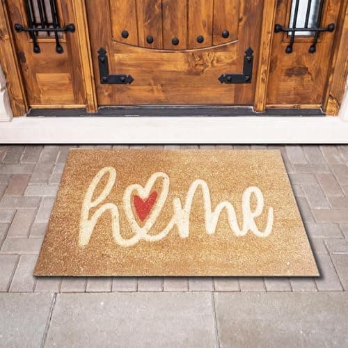 Image of Large Embossed Coir Door Mat 45 x 75cm Heart Print – Natural Coconut Fibre, Front Door Welcome Mat with Non-Slip Backing, Durable Eco-Friendly Dirt Trapper Boot Scraper Outdoor