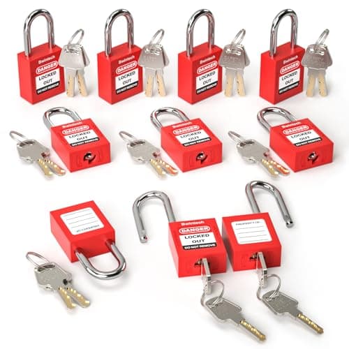 Image of Bwintech 10 Pcs 38MM Keyed Alike Red Safety Padlock Lockout Tagout Lock for Lock Out Tag Out Stations and Devices
