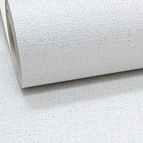 Image of White Thick Textured Silver Glitter Vinyl Wallpaper Shimmer Linen Effect Plain
