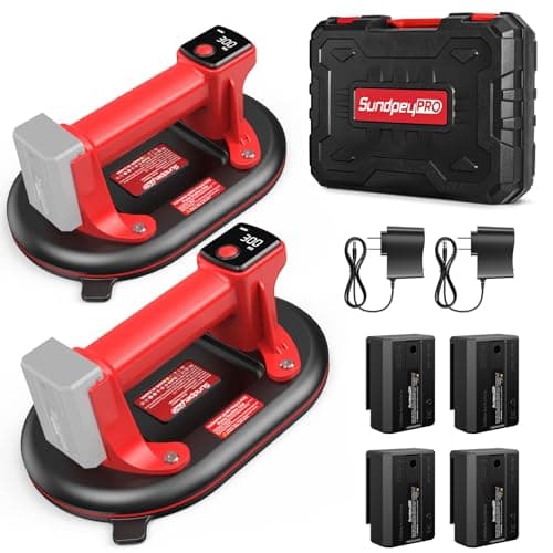 Image of SundpeyPRO Electric Glass Suction Cups - 2-PCS Heavy Duty Vacuum Lifter Max 300kg with 4 x 3.0Ah Batteries & 2 Chargers & Digital Display, 10" Battery Suction Lifter for Tile, Glass, Granite, Marble