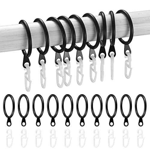 Image of 24 Sets Black Metal Curtain Rings and Hooks, 30mm Curtain Hooks and Rings, 24 Metal Drapery Hanging Ring & 24 Plastic Curtains Hook, Sliding Eyelet Ring for Curtains Rods Poles