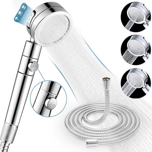 Image of Handheld Shower Head, 3 Spray Modes High Pressure Shower Head and 2m Hose Set, Powerful Shower Heads to Increase Pressure, Water Saving Showerhead with 360° Degrees Rotating/Stop Button, Chrome