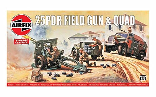 Image of Airfix - Vintage Classics Set - A01305V 25PDR Field Gun & Quad - Plastic Model Tank Kits for Adults & Children 8+, Set Includes 71 Pieces, Sprues & Decals - 1:76 Scale Model Tank Set